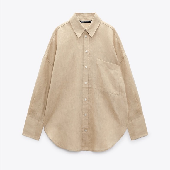 ZARA beige linen shirt with pockets - Picture 2 of 4